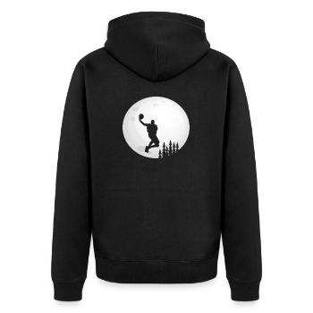 Basketball Mond Basketballer - Unisex Premium Bio Zip Hoodie - Schwarz - Hinten - Nico (187cm)