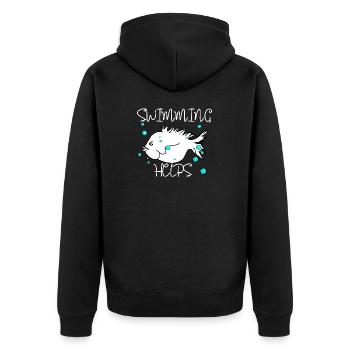 Schwimmen - Wasser - Unisex Premium Bio Zip Hoodie - Schwarz - Hinten - Nico (187cm)