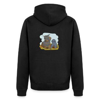 Illustrated design with cat and dog - Unisex Premium Organic Zip Hoodie - black - Back - Nico (187cm)