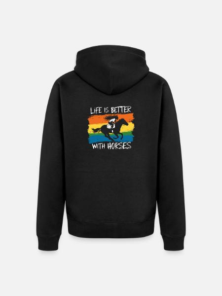 Pferde machen das Leben schöner - Unisex Premium Bio Zip Hoodie - Schwarz