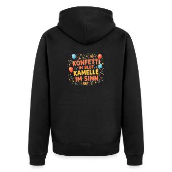 Konfetti im Blut Kamelle im Sinn Kostüm Karneval - Unisex Premium Bio Zip Hoodie - Schwarz - Hinten - Nico (187cm)