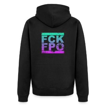 FCK FPÖ - Zeichen setzen gegen Rechts (vintage) - Unisex Premium Bio Zip Hoodie - Schwarz - Hinten - Nico (187cm)