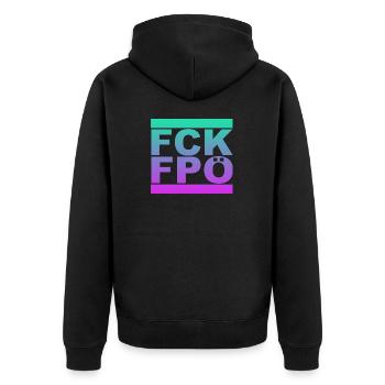 FCK FPÖ - Zeichen setzen gegen Rechts - Unisex Premium Bio Zip Hoodie - Schwarz - Hinten - Nico (187cm)