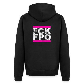FCK FPÖ - Zeichen setzen gegen Rechts - Unisex Premium Bio Zip Hoodie - Schwarz - Hinten - Nico (187cm)