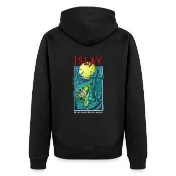 Islay: Wo die wilden Whiskys wohnen - Unisex Premium Bio Zip Hoodie - Schwarz - Hinten - Nico (187cm)