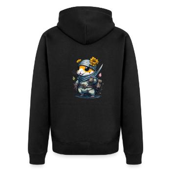 Mit diesem Design wirst du zum Ninja Hamster - Unisex Premium Bio Zip Hoodie - Schwarz - Hinten - Nico (187cm)