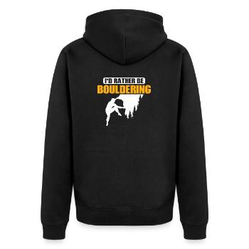 I'd Rather Be Bouldering Climbing Boulder - Unisex Premium Bio Zip Hoodie - Schwarz - Hinten - Nico (187cm)