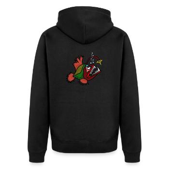 Anglerfisch - Unisex Premium Bio Zip Hoodie - Schwarz - Hinten - Nico (187cm)