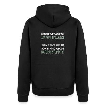 Künstliche Intelligenz - Unisex Premium Bio Zip Hoodie - Schwarz - Hinten - Nico (187cm)