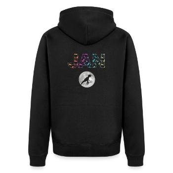 JAN - Schöner Jungen Name mit Dinosaurier - Unisex Premium Bio Zip Hoodie - Schwarz - Hinten - Nico (187cm)