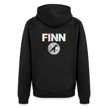 FINN - Beau prénom de garçon avec dinosaure - Veste à capuche bio Premium Unisexe - noir - Dos - Nico (187cm)