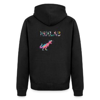 NIKLAS - Schöner Jungen Name mit Dinosaurier - Unisex Premium Bio Zip Hoodie - Schwarz - Hinten - Nico (187cm)