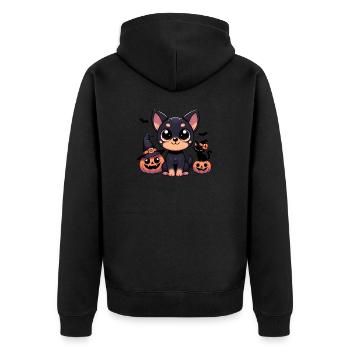 Cute Halloween Dog & Cat Duo - Unisex Premium Organic Zip Hoodie - black - Back - Nico (187cm)