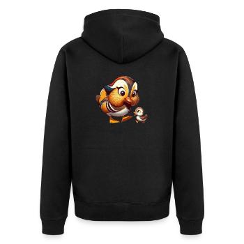 Mandarinente mit Jungtieren - Unisex Premium Bio Zip Hoodie - Schwarz - Hinten - Nico (187cm)