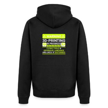 warning 3d printing in progress - Unisex Premium Bio Zip Hoodie - Schwarz - Hinten - Nico (187cm)