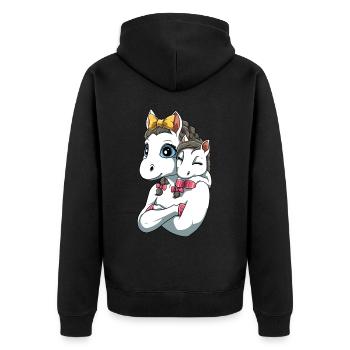Liebevolles Einhorn mit Einhorn Kind für Einhorn - Unisex Premium Bio Zip Hoodie - Schwarz - Hinten - Nico (187cm)
