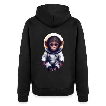 Affe Astronaut - Unisex Premium Bio Zip Hoodie - Schwarz - Hinten - Nico (187cm)