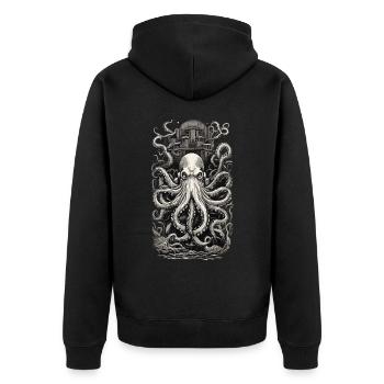 Vintage Oktopus Japanische Tattoo Kunst Design - Unisex Premium Bio Zip Hoodie - Schwarz - Hinten - Nico (187cm)