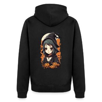 Anime Stil Okkulte kleine Halloween Hexe - Unisex Premium Bio Zip Hoodie - Schwarz - Hinten - Nico (187cm)