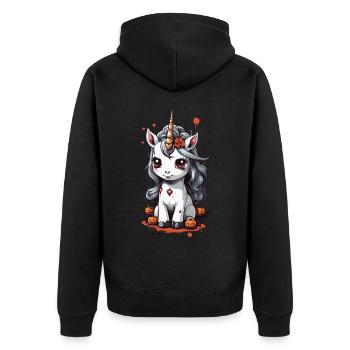 Süßes Halloween Einhorn Grusel und Magie - Unisex Premium Bio Zip Hoodie - Schwarz - Hinten - Nico (187cm)