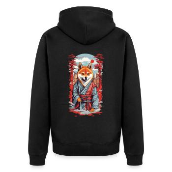 Japan Shiba Hund Asiatische Hunde Ästhetik - Unisex Premium Bio Zip Hoodie - Schwarz - Hinten - Nico (187cm)