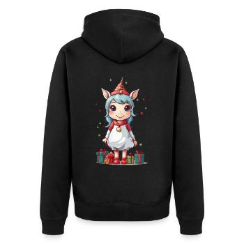 Weihnachtliches Pony Zauber mit Einhorn Elfen - Unisex Premium Bio Zip Hoodie - Schwarz - Hinten - Nico (187cm)
