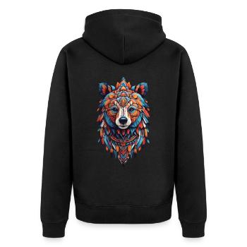 Spirit Bear Meditation Yoga Mandala Feather Design - Unisex Premium Organic Zip Hoodie - black - Back - Nico (187cm)