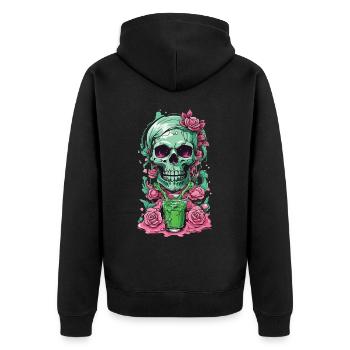 Gothic Weirdcore Rosen Skull Okkult Dia de Muertos - Unisex Premium Bio Zip Hoodie - Schwarz - Hinten - Nico (187cm)
