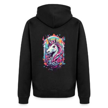 Gothic Einhorn Magie Pastell Okkult Streetwear - Unisex Premium Bio Zip Hoodie - Schwarz - Hinten - Nico (187cm)