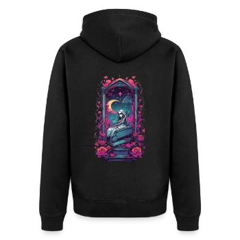 Neon Gothic Friedhof Okkultes Design - Unisex Premium Bio Zip Hoodie - Schwarz - Hinten - Nico (187cm)
