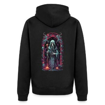 Unterwelt Grim Reaper Magie Halloween Design - Unisex Premium Bio Zip Hoodie - Schwarz - Hinten - Nico (187cm)