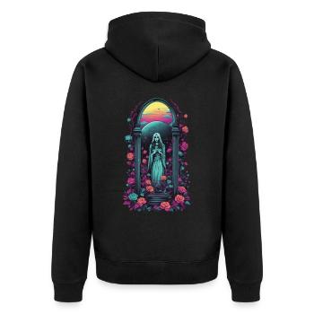 Retro Goth Vaporwave Viktorianisch Streetwear - Unisex Premium Bio Zip Hoodie - Schwarz - Hinten - Nico (187cm)