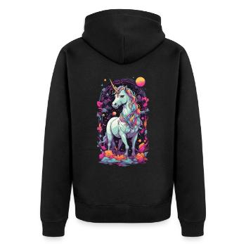 Pastell Einhorn Vaporwave Retro Stil Magie Design - Unisex Premium Bio Zip Hoodie - Schwarz - Hinten - Nico (187cm)