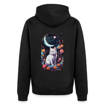 Mystische Nacht Katzen Pastel Gothic Design - Unisex Premium Bio Zip Hoodie - Schwarz - Hinten - Nico (187cm)