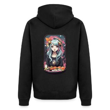 Anime Sushi Girl Kawaii Manga Japan Design - Unisex Premium Bio Zip Hoodie - Schwarz - Hinten - Nico (187cm)
