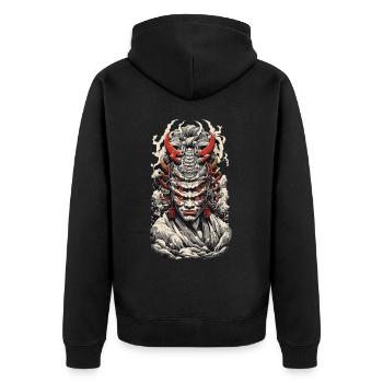 Japanischer Oni Dämon Vintage Streetwear Design - Unisex Premium Bio Zip Hoodie - Schwarz - Hinten - Nico (187cm)