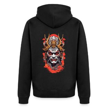 Retro Japan Oni Dämonen Aesthetic Design - Unisex Premium Bio Zip Hoodie - Schwarz - Hinten - Nico (187cm)