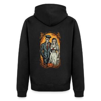 Halloween Zombie Brautpaar Retro Poster Stil - Unisex Premium Bio Zip Hoodie - Schwarz - Hinten - Nico (187cm)