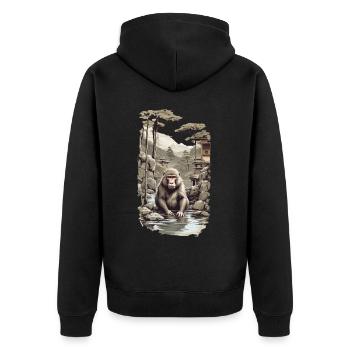 Japanmakake Ukiyo-E Affe in heißer Quelle Design - Unisex Premium Bio Zip Hoodie - Schwarz - Hinten - Nico (187cm)