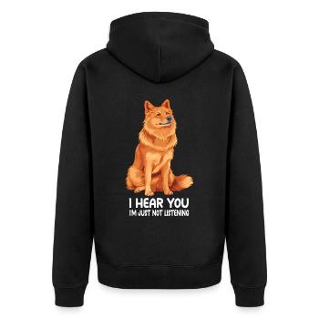 Finnish Spitz - Unisex Premium Bio Zip Hoodie - Schwarz - Hinten - Nico (187cm)