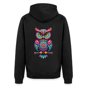 Streetart Eule für eine Street Art Fans Künstler - Unisex Premium Bio Zip Hoodie - Schwarz - Hinten - Nico (187cm)