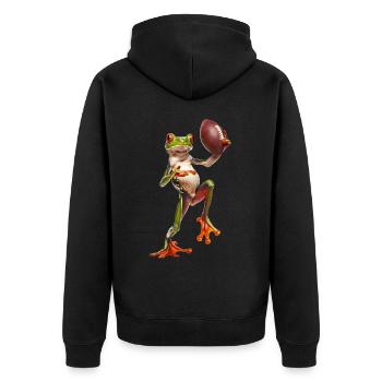 Laubfrosch Fußball - Unisex Premium Bio Zip Hoodie - Schwarz - Hinten - Nico (187cm)