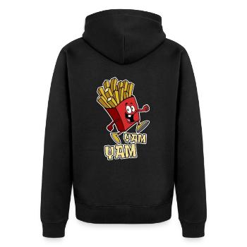 Pommes Yam, Yam - Fast Food - Geschenk - Unisex Premium Bio Zip Hoodie - Schwarz - Hinten - Nico (187cm)