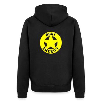 Farben änderbar | Dorf Sheriff - Unisex Premium Bio Zip Hoodie - Schwarz - Hinten - Nico (187cm)