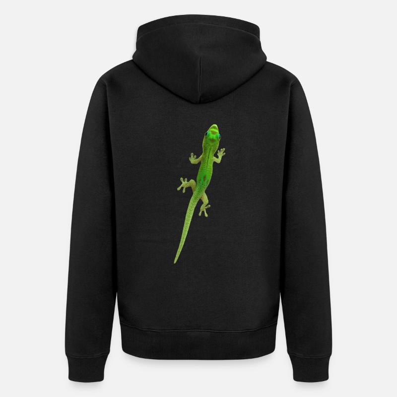 Grüner Gecko - Unisex Premium Bio Zip Hoodie - Schwarz