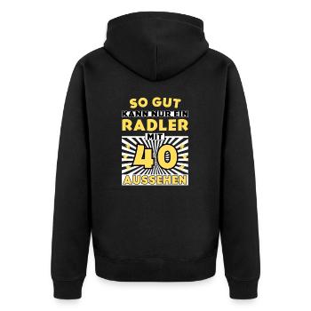 So gut kann nur ein Radler mit 40 aussehen - Unisex Premium Bio Zip Hoodie - Schwarz - Hinten - Nico (187cm)