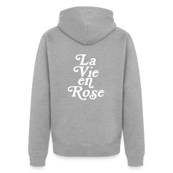 La vie en rose - Veste à capuche bio Premium Unisexe - gris chiné - Dos - Nico (187cm)