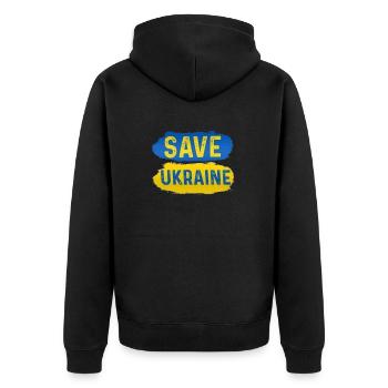 Rettet die Ukraine - Unisex Premium Bio Zip Hoodie - Schwarz - Hinten - Nico (187cm)