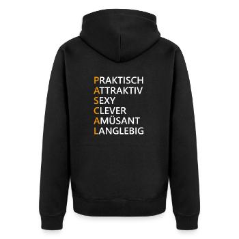 Pascal Name Geschenk - Unisex Premium Bio Zip Hoodie - Schwarz - Hinten - Nico (187cm)