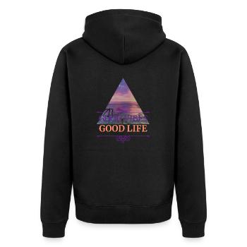 I love clothes / Good vibes good life - Unisex Premium Bio Zip Hoodie - Schwarz - Hinten - Nico (187cm)